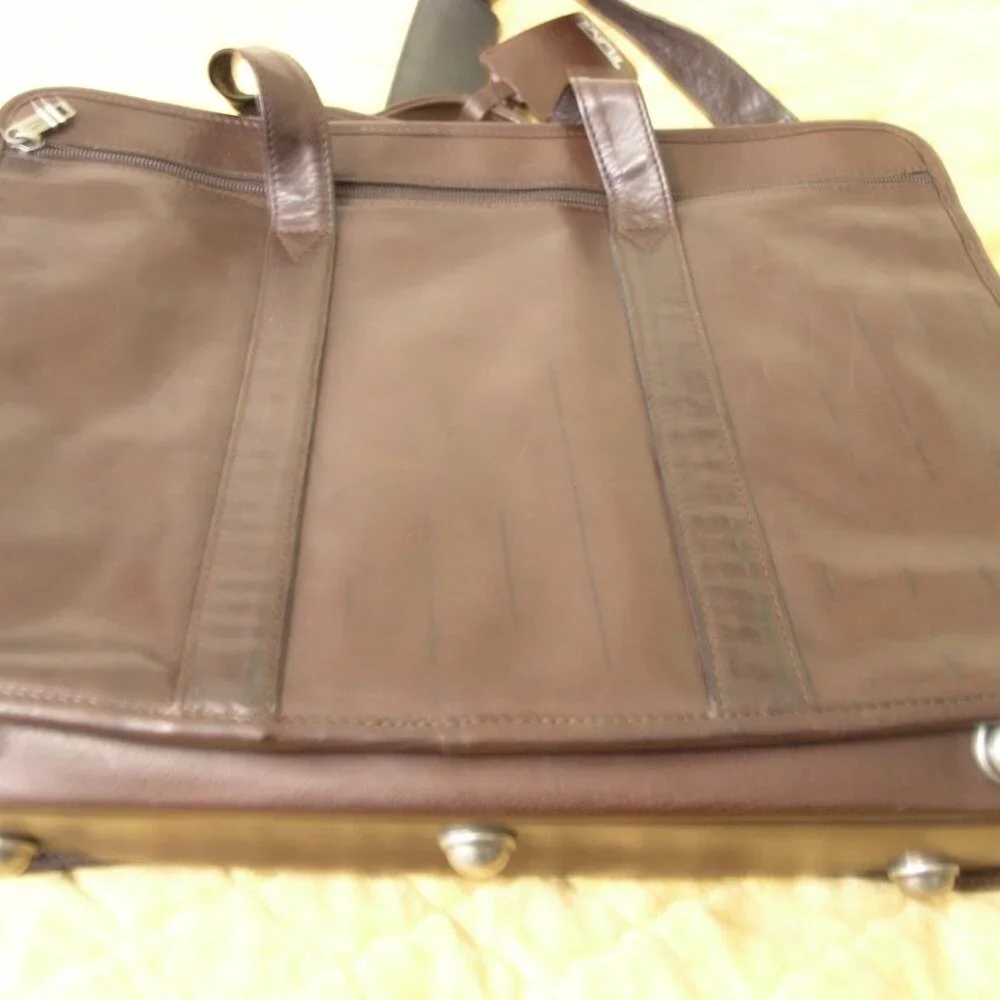 TUMI Dark Brown Leather Expandable Laptop Organizer Briefcase